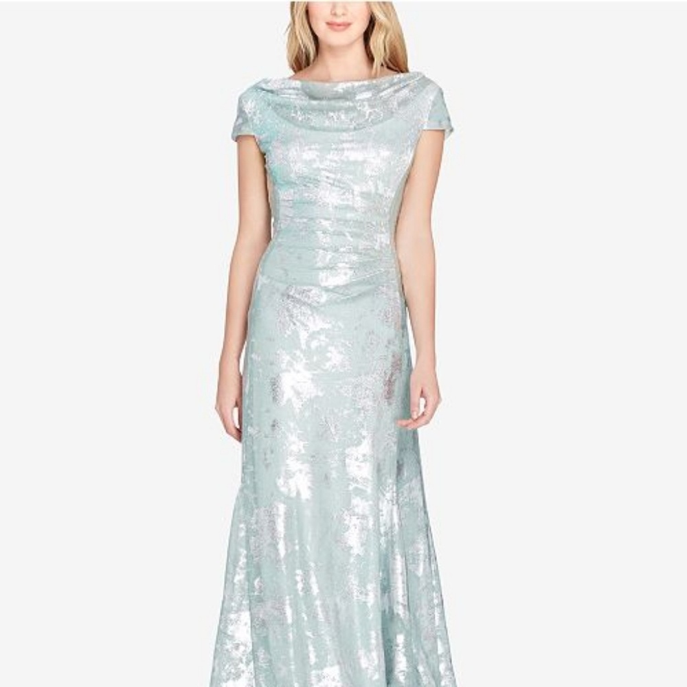 Tahari cowl nevk cap sleeve formal dress, size 10